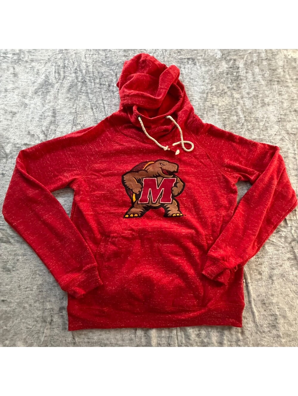 Maryland Terrapins Red Heathered Hoodie Sweatshirt Mascot Size Small NCAA